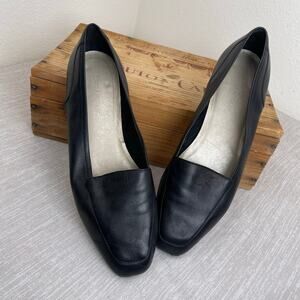 Enzo Angiolini Black Leather Loafers Women’s 8.5 Vintage Square Toe Slip On